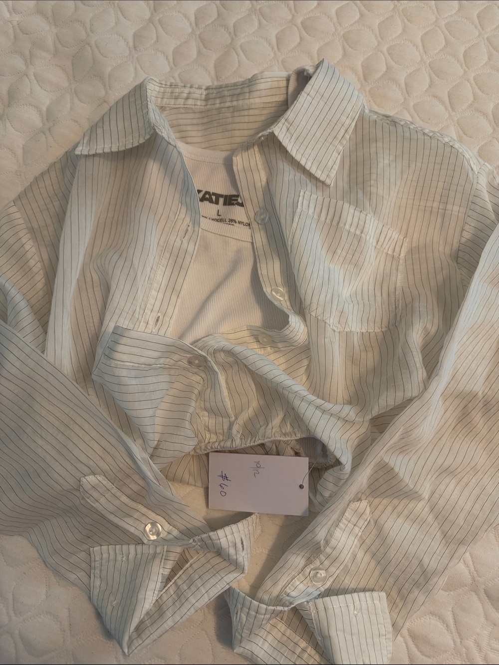 Katie J NYC Light Green Pinstriped Girls’ Button Shirt